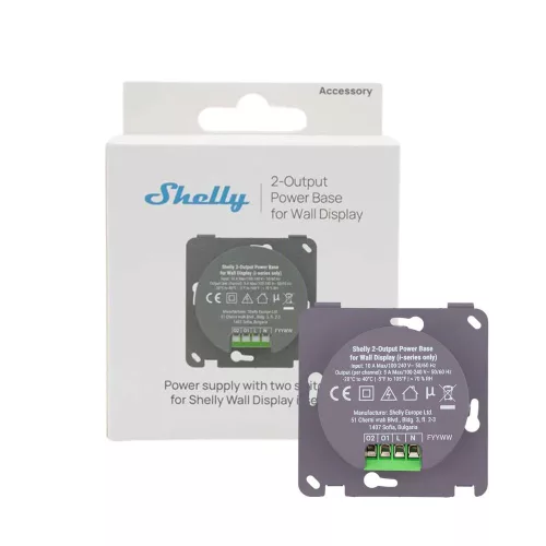 Shelly 2-Output Power Base for Wall Display – X1i, X2i network power supply with 2 relay outputs