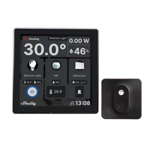 Shelly Wall Display Wi-Fi + Bluetooth touch screen wall switch and control panel (black) + BLU H&T Black