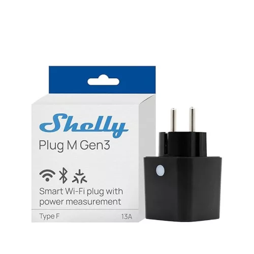Shelly Plug M Gen3  – Wi-Fi + Bluetooth, Matter-compatible smart plug with energy monitoring, black