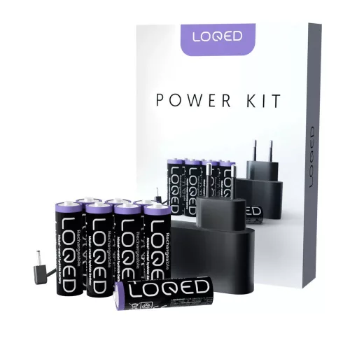 Shelly LOQED Power Kit – Charger adapter with 8× AA Ni-MH rechargeable batteries