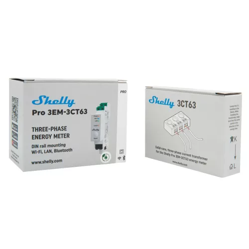 Shelly Pro 3EM-3CT63 – 3-Phase smart Wi-Fi + Ethernet energy meter (3 x 63A)