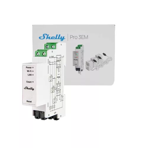Shelly Pro 3EM 120A V2 – Energy meter, three-phase, with 3 x 120A current transformers, Wi-Fi, Ethernet, Matter (SPEM-003CEBEU)