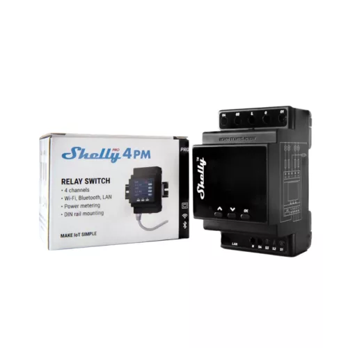 Shelly PRO 4PM WiFi + Ethernet 4-gang smart relay switch with power meter