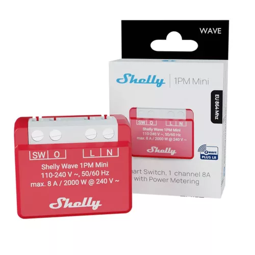 Shelly Qubino Wave 1PM MINI LR smart relay with 1-gang, power meter, with Z-Wave protocol