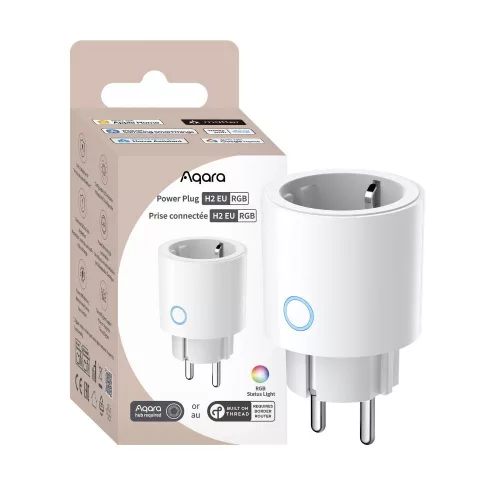 Aqara Power Plug H2 EU (RGB) – Smart plug with energy monitoring, Zigbee, Thread, Bluetooth, Matter, white (SP-P05D)