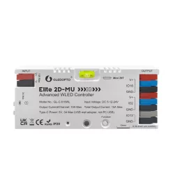   Gledopto Elite 2D-MU Advanced WLED Controller  – Two-channel RGBIC LED controller with microphone, USB‑C, ESP32, Wi‑Fi (GL-C-615WL)