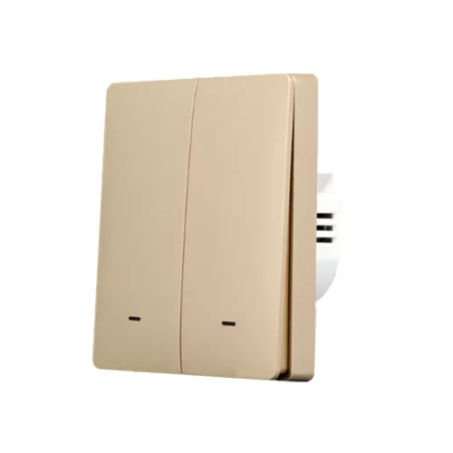 SmartWise B62 UNI Wi-Fi + eWeLink-Remote, 2-gang smart wall switch, universial wiring, physical push-button, gold colour