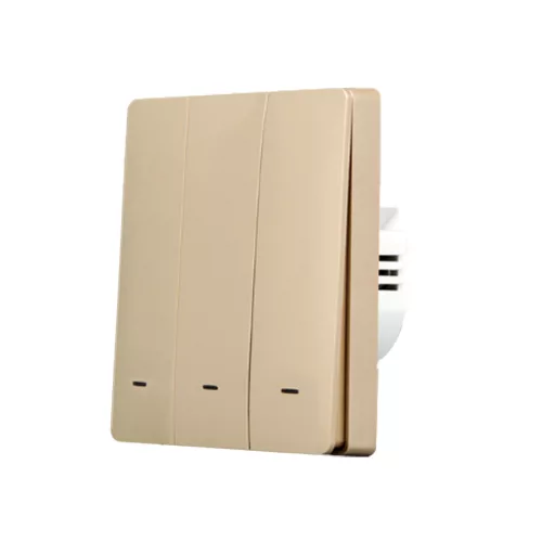 SmartWise B63 UNI Wi-Fi + eWeLink-Remote, 3-gang smart wall switch, universial wiring, physical push-button, gold colour