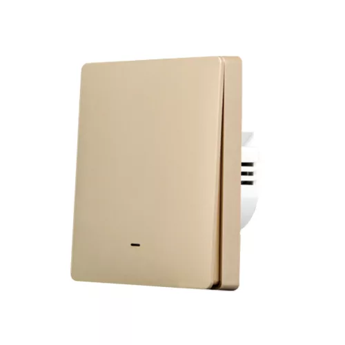 SmartWise BRGD1, a 1-button wireless RF wall switch, with gold colour front panel