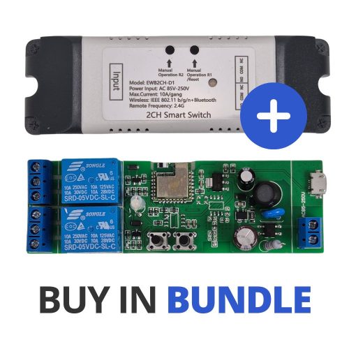 SmartWise 85V-250V AC Wi-Fi + eWeLink-Remote 2-gang smart relay switch, NO/NC, dry contact, momentary switch