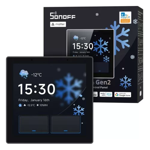 SONOFF NSPanel Pro Gen2 Smart Home Control Panel – Central control panel with two-channel relay, Wi-Fi, Zigbee, Matter, Bluetooth, black (NSPanel86PB-Relay)
