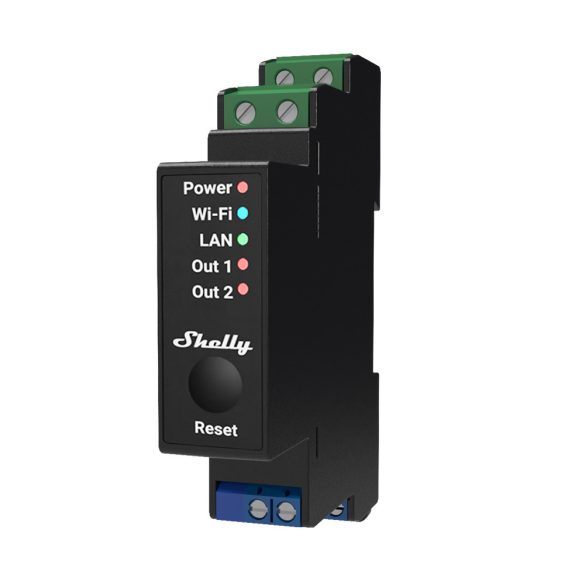 Shelly Pro 2PM 2 channel DIN-rail relay switch with power metering and cover (roller) control