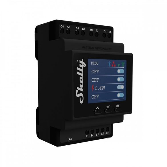 Shelly Pro 4PM 4 channels DIN rail relay switch with Wi-Fi, LAN and Bluetooth connection