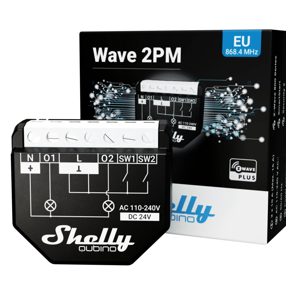Shelly Qubino Wave 2PM Z-Wave smart switch, 2 channels 16 A