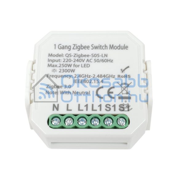 1-gang smart Zigbee 230V relay, compatible with both eWeLink and Tuya / SmartLife