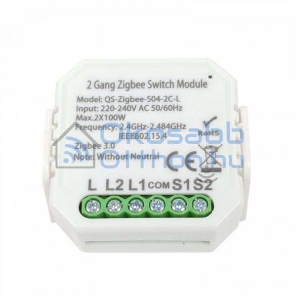 2-gang single-live-wire (no neutral) smart Zigbee 230V relay, compatible with both eWeLink and Tuya / SmartLife