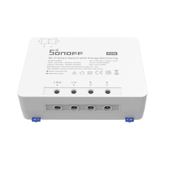Sonoff POWR3 high capacity (25A / 5500W) WiFi smart relay switch, with power meter and overload protection