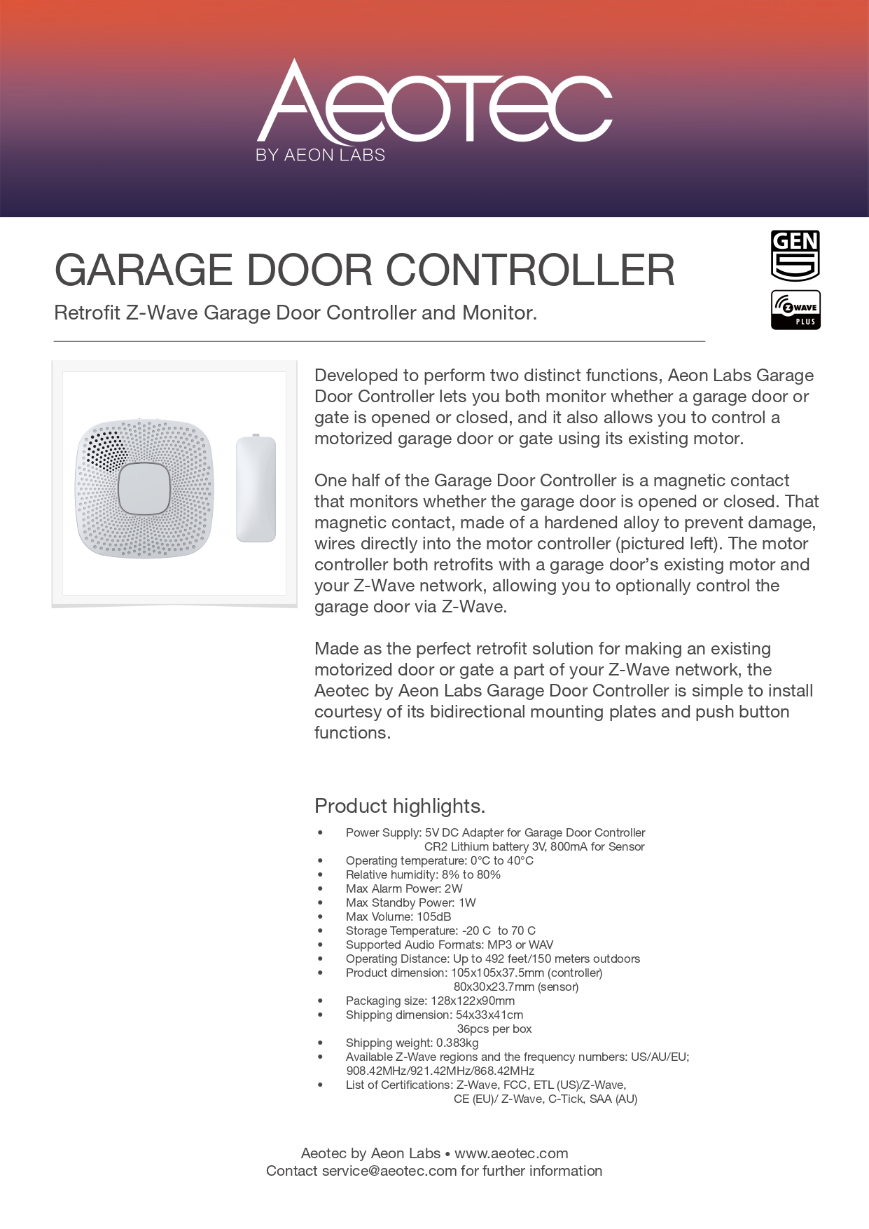 Aeotec Garage Door Controller Gen5