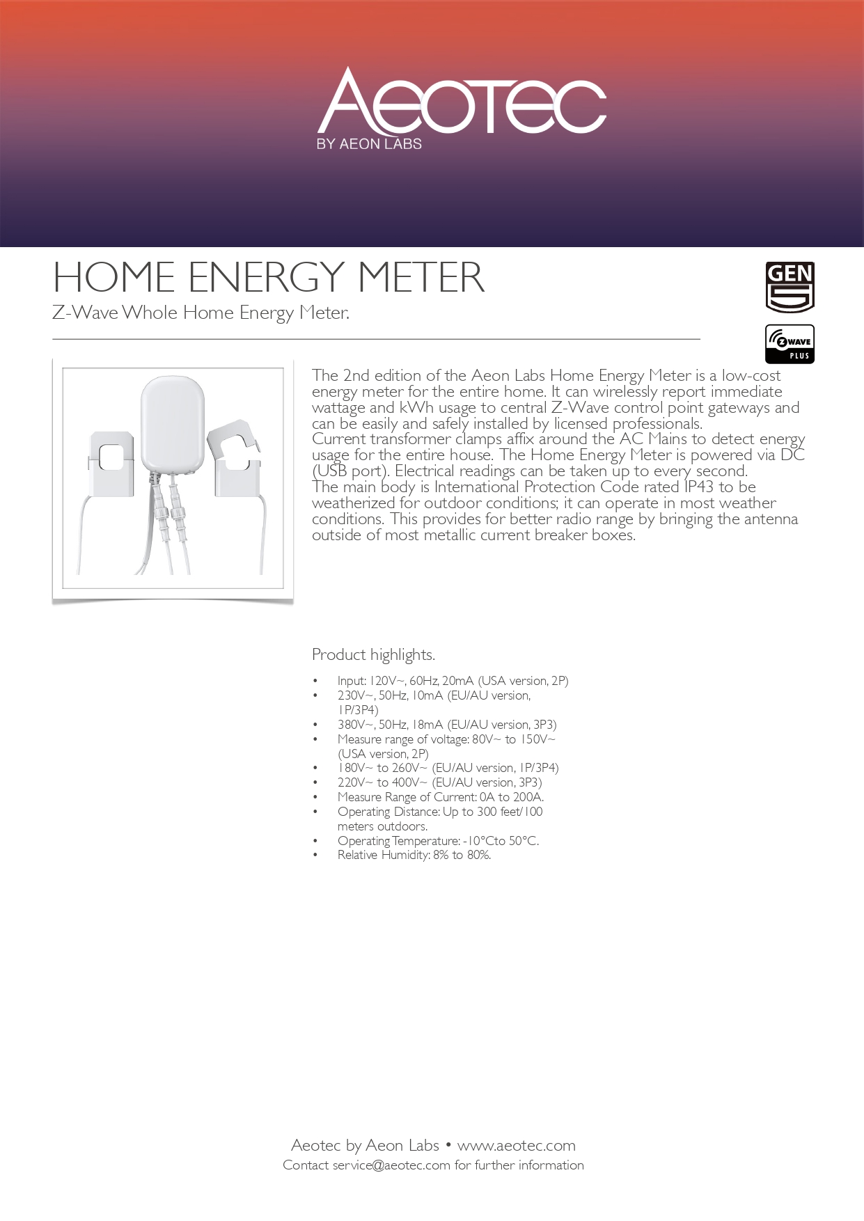 Aeotec Home Energy Meter 3-Clamp (60A) Gen5