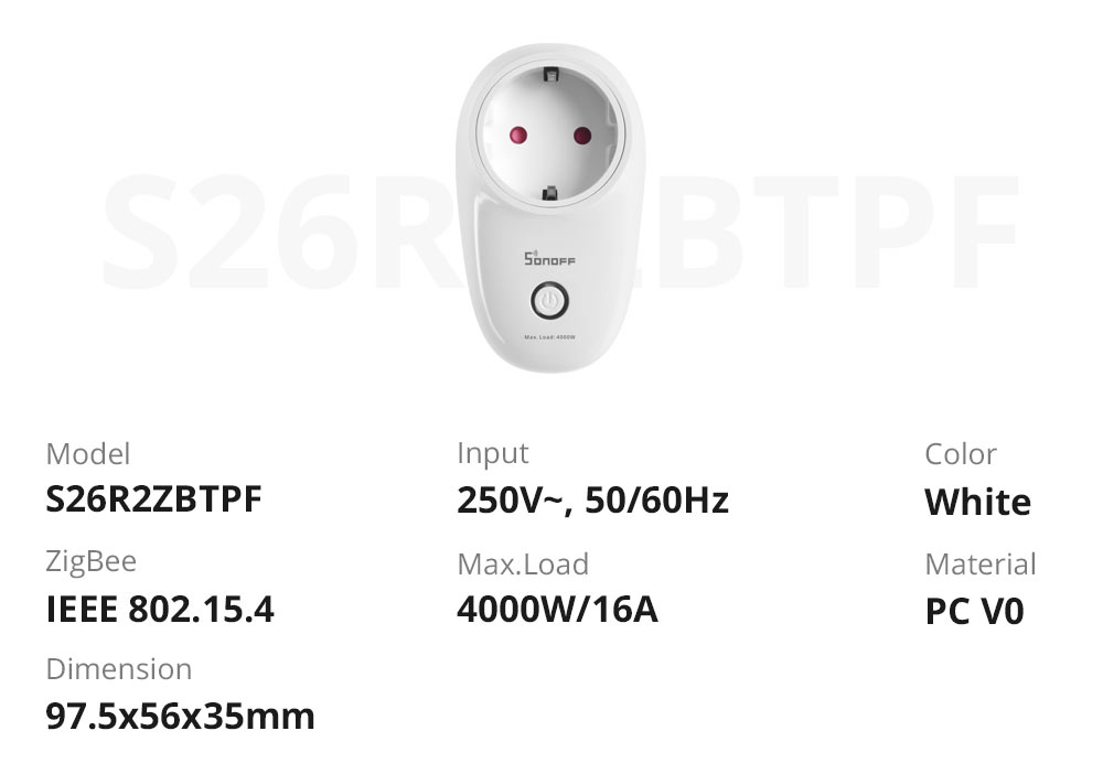 Sonoff S26 R2 Zigbee (S26R2ZB) Okoskonnektor