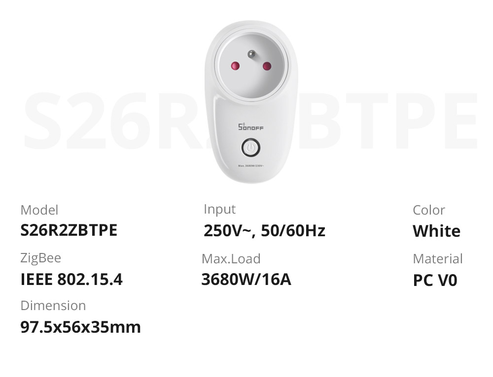 Sonoff S26 R2 Zigbee (S26R2ZB) Okoskonnektor